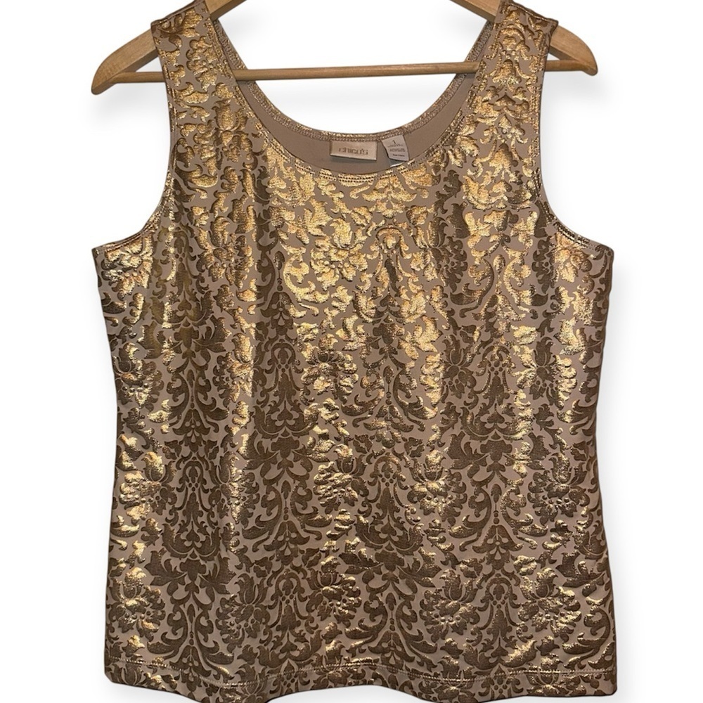 EUC Chico's Metallic Gold Tank Top